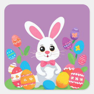 Cute Colourful Playful Easter Bunny Eggs Stickers