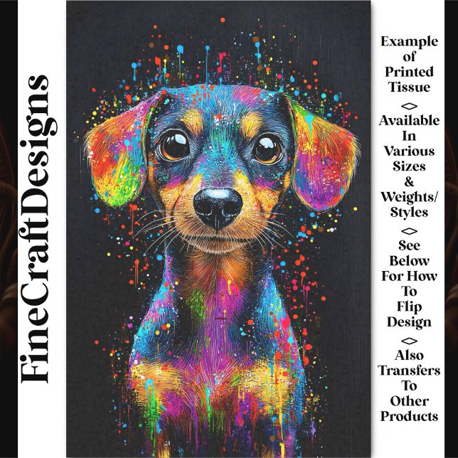 Cute Colourful Pop Art Dachshund Dog AX4 Decoupage Tissue Paper (Creator Uploaded)