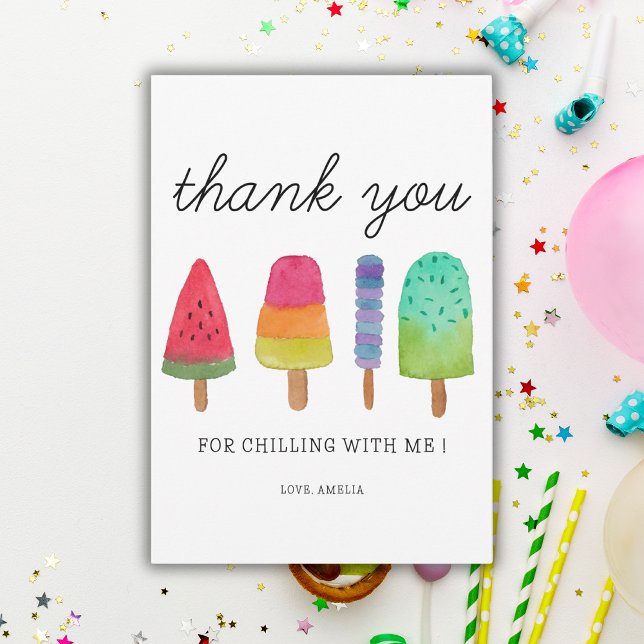 Cute Colourful Popsicle Party Thank You Card (Creator Uploaded)