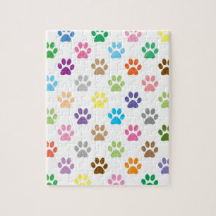 Cute colourful puppy paw prints pattern jigsaw puzzle
