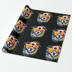 Cute colourful Puppy with sunglasses splash Wrapping Paper