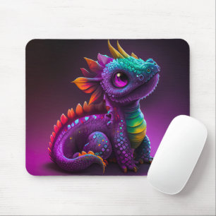Cute Colourful Purple Dragon Lizard Artwork Mouse Pad