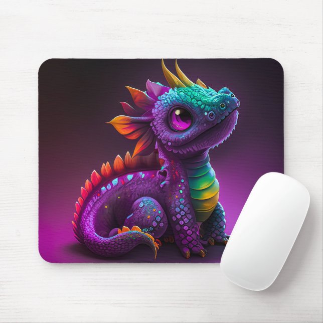 Cute Colourful Purple Dragon Lizard Artwork | Mouse Pad (With Mouse)