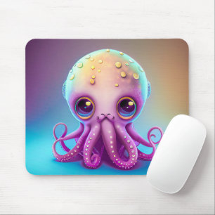 Cute Colourful Purple Octopus Alien Artwork Mouse Pad