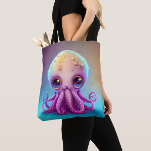 Cute Colourful Purple Octopus Alien Artwork   Tote Bag