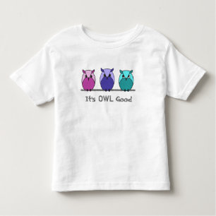 Cute Colourful Purple Pink Teal Cartoon Owls Toddler T-Shirt