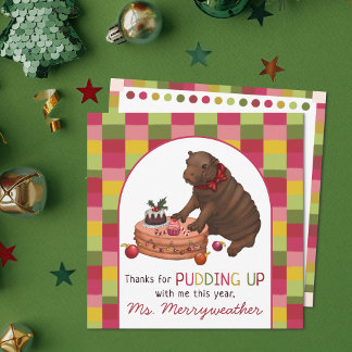 Cute Colourful Pygmy Hippo Teacher Appreciation Holiday Card