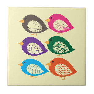 Cute colourful quirky birds ceramic tile