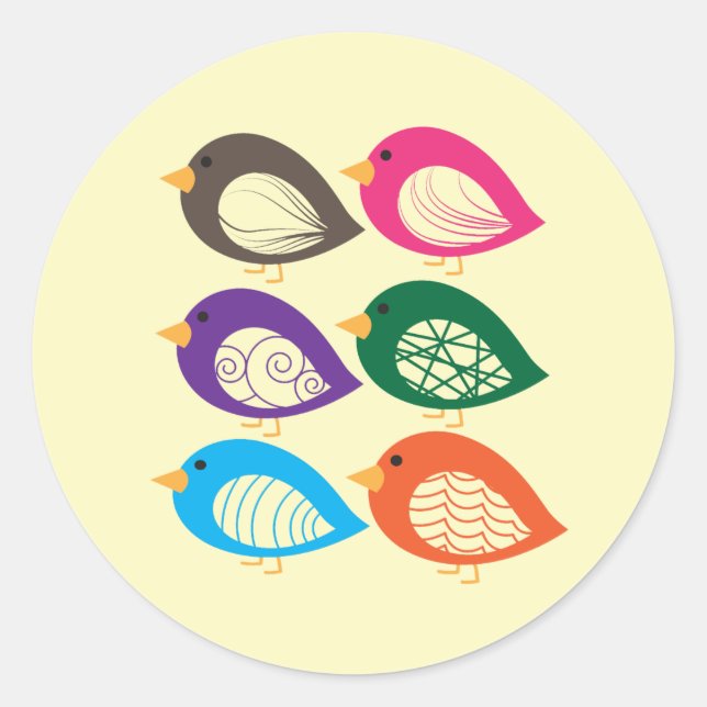 Cute colourful quirky birds classic round sticker (Front)