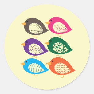 Cute colourful quirky birds classic round sticker