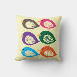 Cute colourful quirky birds cushion