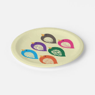 Cute colourful quirky birds paper plate