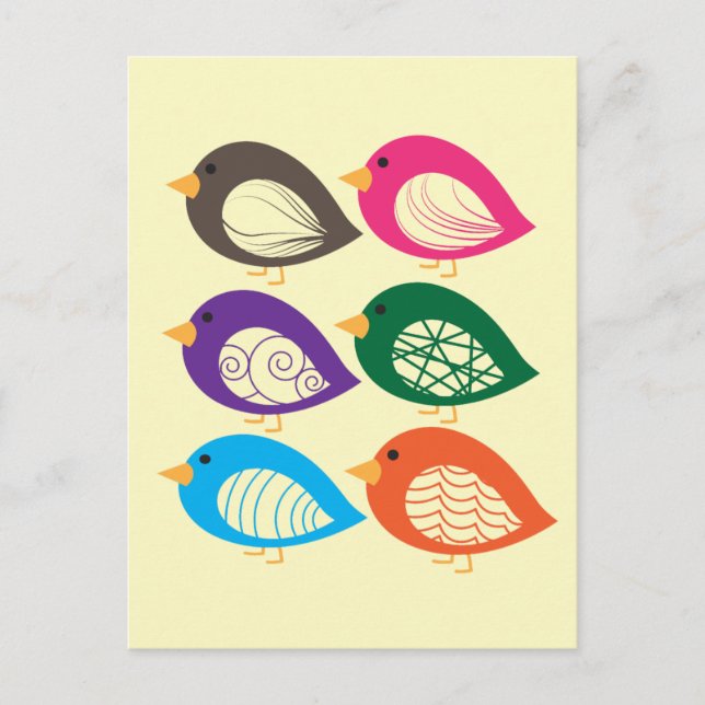 Cute colourful quirky birds postcard (Front)