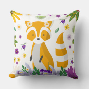 Cute colourful racoon in the forest nursery boy cushion