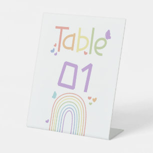 Cute Colourful Rainbow Baby Shower Table Numbers Pedestal Sign