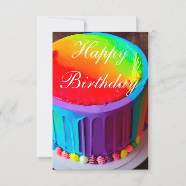 Cute Colourful Rainbow Cake Birthday Card (Front)