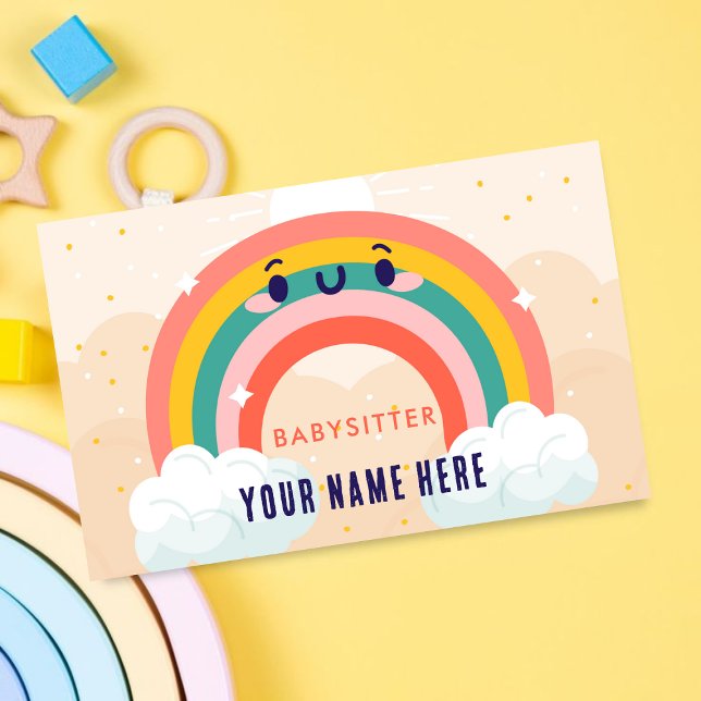 Cute Colourful Rainbow Childcare Babysitting Kids Business Card (Creator Uploaded)