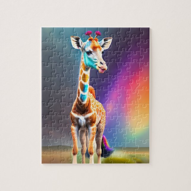 Cute Colourful Rainbow Colours Giraffe Jigsaw Puzzle (Vertical)