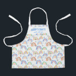Cute Colourful Rainbow Custom Name Text Apron<br><div class="desc">Fun apron featuring a colourful pattern of hand drawn rainbows and two lines of custom text. Add a person's name,  hobby,  restaurant name,  cafe name or delete the text and rectangle and just use the pattern. Perfect for budding chefs,  crafters,  birthday parties,  special events and anyone who loves rainbows..</div>