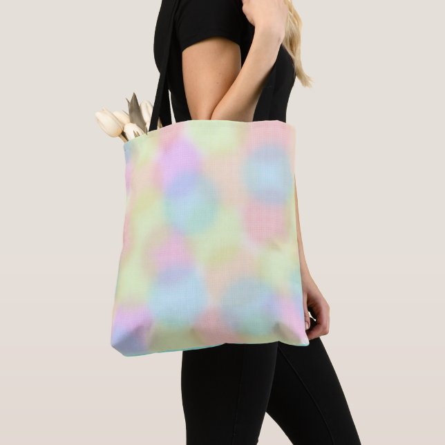 Cute Colourful Rainbow Geometric Circle Pattern Tote Bag (Close Up)