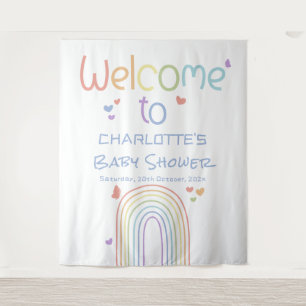 Cute Colourful Rainbow & Heart Baby Shower Backdro Tapestry