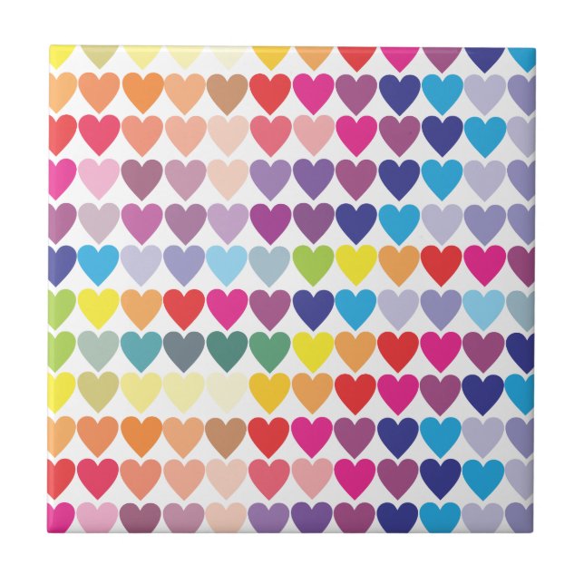 Cute Colourful Rainbow Heart Pattern Ceramic Tile (Front)