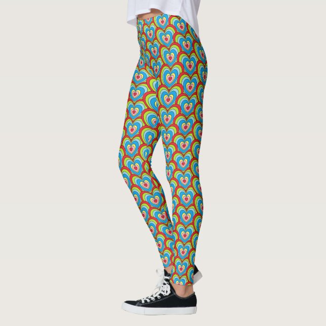 Cute Colourful Rainbow Hearts Pattern Leggings (Left)