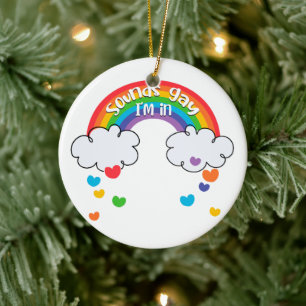 Cute Colourful Rainbow Hearts Sounds Gay I'm In Ceramic Ornament