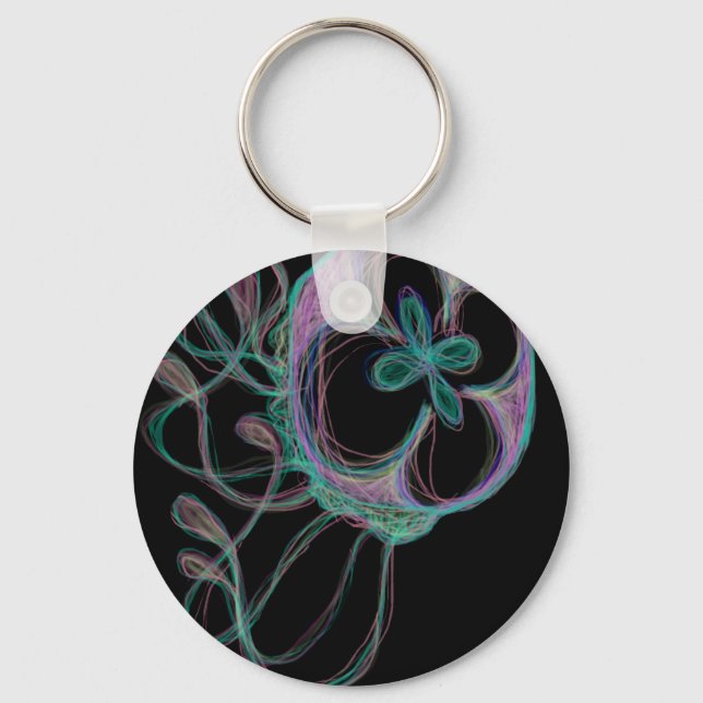 Cute Colourful Rainbow Jellyfish Digital Design Key Ring (Front)