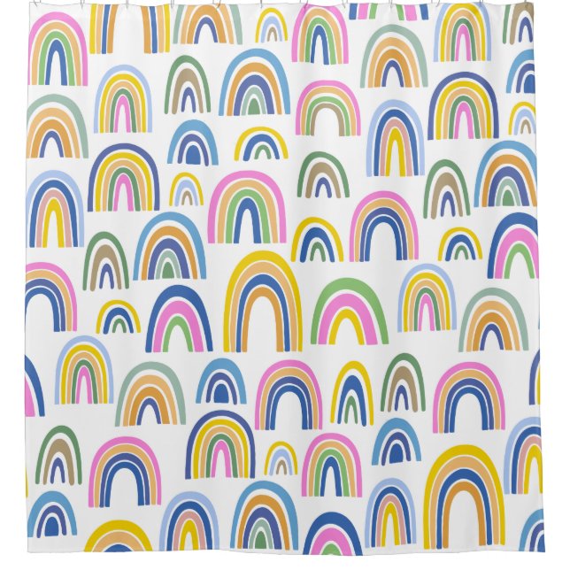 Cute Colourful Rainbow Pattern in Pink and Yellow  Shower Curtain (Front)