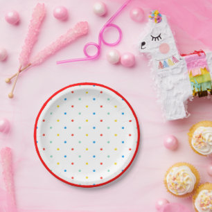 Cute Colourful Rainbow Polka Dot Birthday Paper Plate