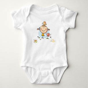 Cute Colourful Rainbow Stick Figure Bird Butterfly Baby Bodysuit