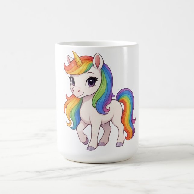 Cute, Colourful Rainbow unicorn  Coffee Mug (Center)