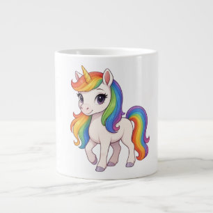 Cute, Colourful Rainbow unicorn Large Coffee Mug