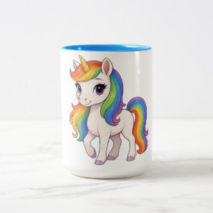 Cute, Colourful Rainbow unicorn  Two-Tone Coffee Mug
