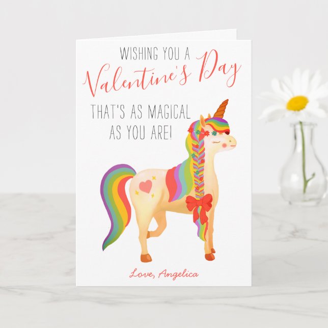Cute Colourful Rainbow Unicorn Valentine's Day Kid Card (Small Plant)