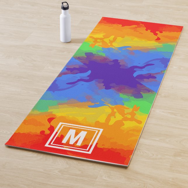 Cute Colourful Rainbow Watercolor Abstract Mongram Yoga Mat (In Situ)