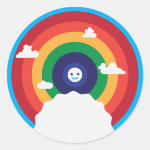 Cute Colourful Rainbow with Happy sun Classic Round Sticker