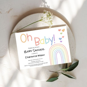 Cute Colourful Rainbow with Hearts Baby Shower Invitation