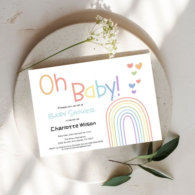 Cute Colourful Rainbow with Hearts Baby Shower Invitation (Creator Uploaded)