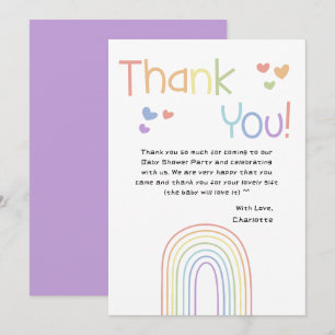 Cute Colourful Rainbow with Hearts Baby Shower Thank You Card