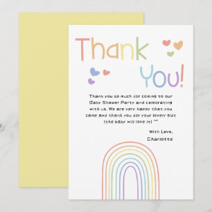 Cute Colourful Rainbow with Hearts Baby Shower Thank You Card