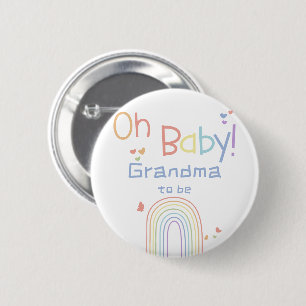 Cute Colourful Rainbow with Hearts Grandma-to-be 6 Cm Round Badge
