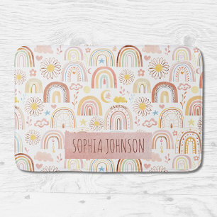 Cute Colourful Rainbows and Daisy Flowers Abstract Bath Mat