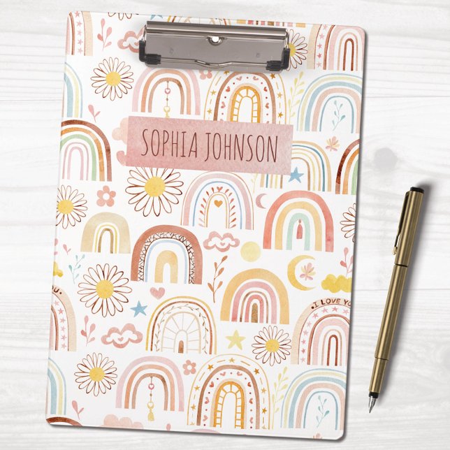 Cute Colourful Rainbows and Daisy Flowers Abstract Clipboard (In situ)