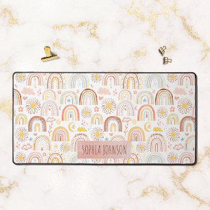 Cute Colourful Rainbows and Daisy Flowers Abstract Desk Mat