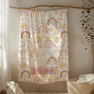 Cute Colourful Rainbows and Daisy Flowers Abstract Fleece Blanket