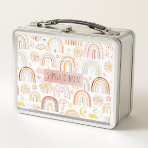 Cute Colourful Rainbows and Daisy Flowers Abstract Metal Lunch Box