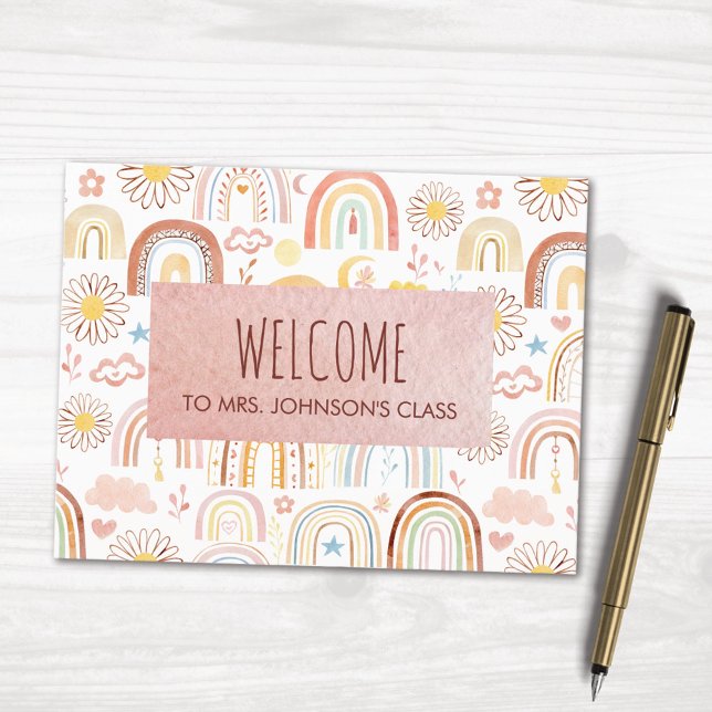 Cute Colourful Rainbows and Daisy Flowers Abstract Postcard (In situ)