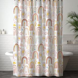 Cute Colourful Rainbows and Daisy Flowers Abstract Shower Curtain